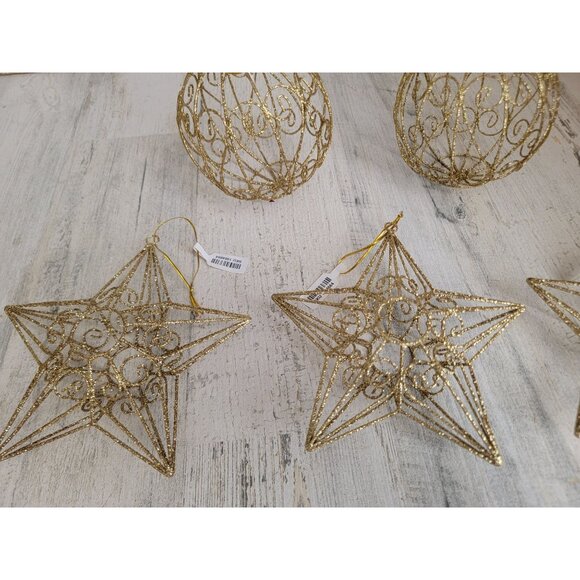 Pier 1 Ball golden glitter star ornament Xmas set metal - Picture 2 of 5